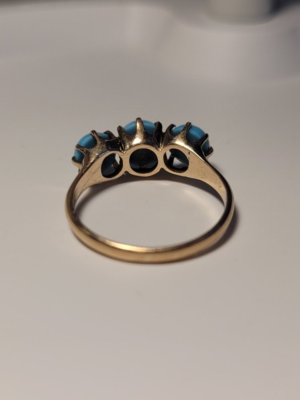 Turquoise Antique Gold Ring Victorian 3 Blue Stones 10k December Birthstone - Picture 14 of 16